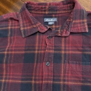 Vintage Eddie Bauer Flannel Shirt‎ Mens Large Plaid Long Sleeve Cotton Maroon